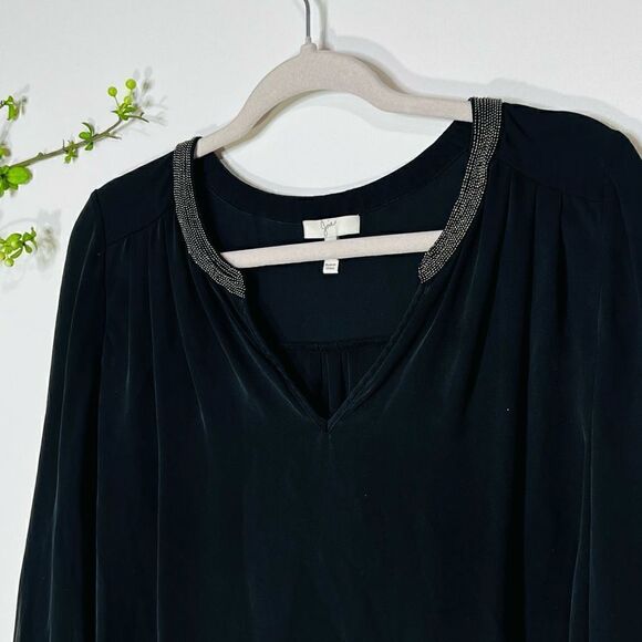 Joie Black Silk Beaded Neckline Long-sleeve Blouse - Picture 2 of 10